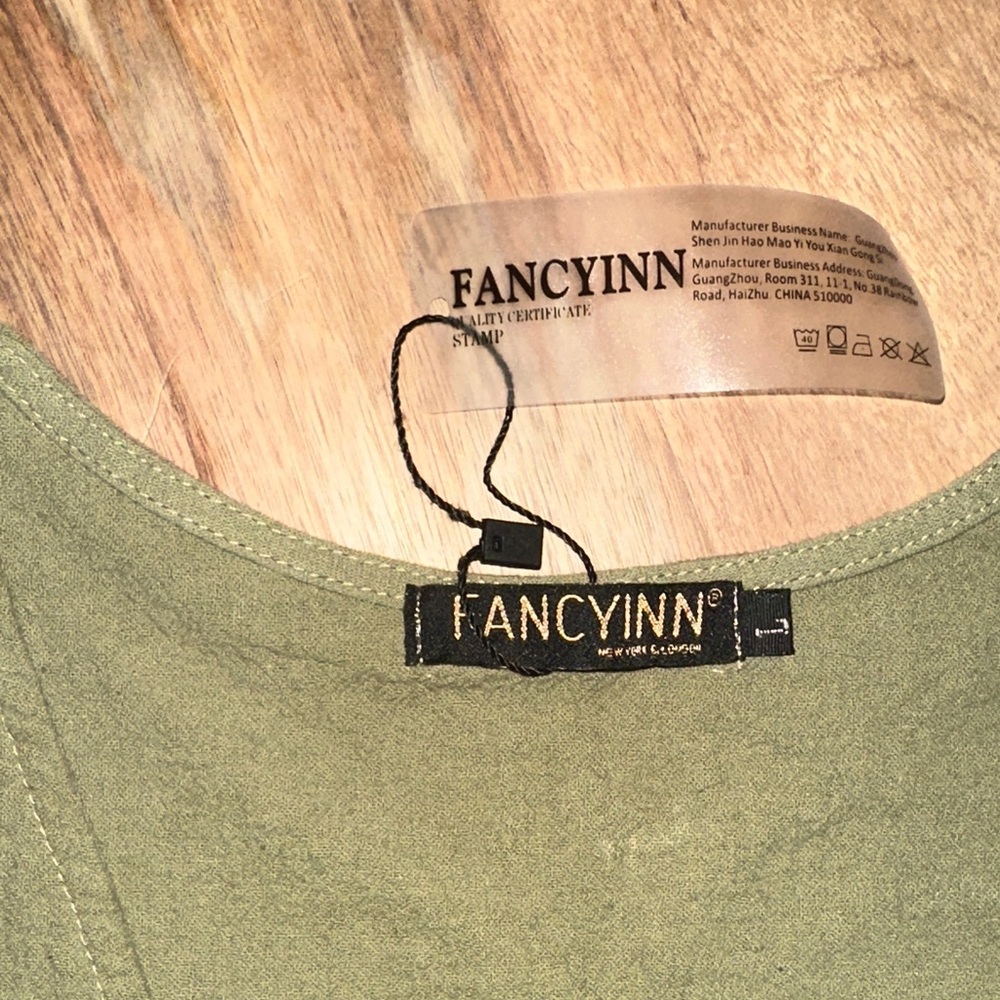Fancyinn Olive Green Ruffle V-Neck Blouse - Picture 2 of 4